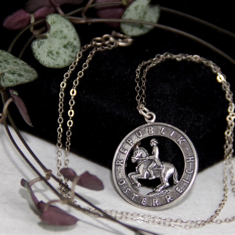 Vintage Sterling‎ Silver Republik Oesterreich Lipizzaner Horse Pendant Necklace